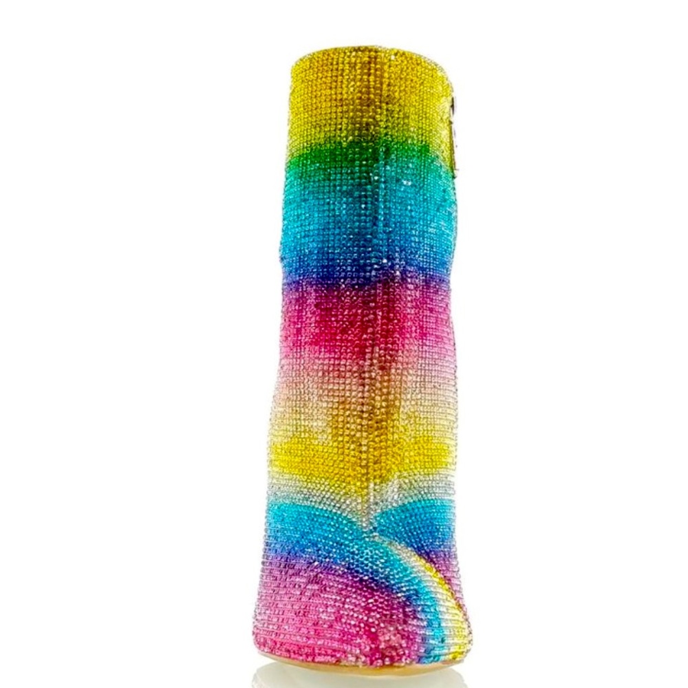 Rainbow Sparkle Rhinestone 4" High Heel Ankle Boot